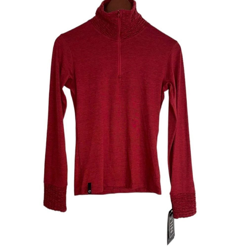 NILS Womens XS Holly Red Heathered Quarter Zip Turtleneck BaseLayer Sweater NWT‎
